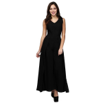 Women's Sleeveless Party Jumpsuit | Stylish V-Neck One-Piece with Sheer Overlay & Flared Palazzo Bottom | Western Dress for Festive & Evening