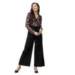 Women’s Polyester Semi-Formal Jumpsuit with Round Neck Half Sleeves Adjustable Waist Tie Abstract Pattern and Regular Fit