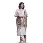 Salwar Suit With Dupatta For Women's | Khadi Silk | Cream Embroidered Kurta | Floral Embroidery, 3-Piece Set, Ethnic Wear, Tassel Dupatta, Straight Ku