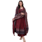 Women's Rayon Printed Anarkali Kurta and Pant with Dupatta Set