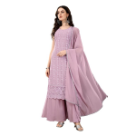 Women's Georgette Straight Kurta Palazzo Set with Dupatta