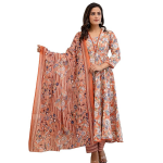 Women's Printed Cotton Anarkali Kurta & Pant With Dupatta Set