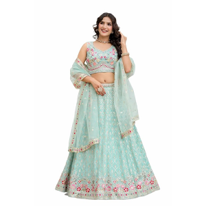 Women's Georgette Embroidery Sequence Work Lehenga Choli with Dupatta For Women Semi-Stitch
