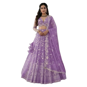 Embroidered Net Lehenga Choli for Women and Girls | Floral Thread Work Ethnic Wedding Outfit Ghagra Choli with Dupatta