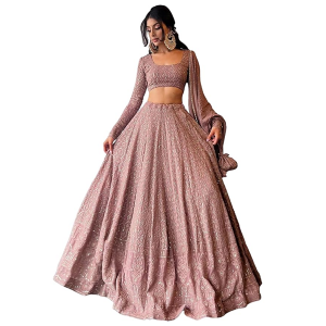 Georgette Sequence Lucknowi Embroidery Work Semi sttiched Lehenga choli set for women