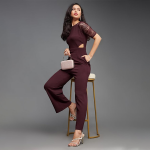 Women's Halter Neck Sleeveless Solid Wide Leg Sequin Paneled Regular Length Jumpsuit