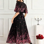 Women's Georgette Dresses Floral Printed One Piece | V Neck Flutter Sleeve Casual Summer Dress with Belt | Elegant Office Wear & Party Dress