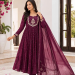 Creation Women's Cotton Embroidery Anarkali Kurti and Pant with Dupatta Set