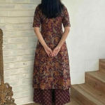 Women's Viscose Blend Straight Printed Kurta with Palazzo | Elbow Length Sleeve Kurti Set | Close Neck with Back Slit | Soft Comfortable Fabric | 2 Pi