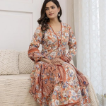 Women's Printed Cotton Anarkali Kurta & Pant With Dupatta Set