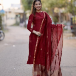 Pure Cotton Maroon Kurta Pant Set with Dupatta for Women | 3 Piece Gold Hand Block Printed Suit Set | Cotton Kurta Set for Women | Festive Kurti Set
