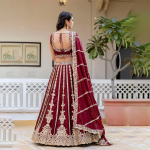 Art Silk Embroidery Sequence Work Lehenga Choli Unstitch Blouse With Dupatta For Women