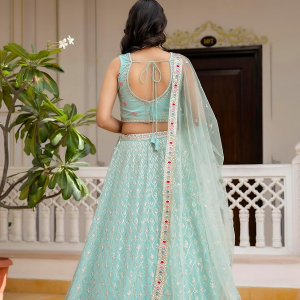 Women's Georgette Embroidery Sequence Work Lehenga Choli with Dupatta For Women Semi-Stitch