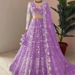 Embroidered Net Lehenga Choli for Women and Girls | Floral Thread Work Ethnic Wedding Outfit Ghagra Choli with Dupatta