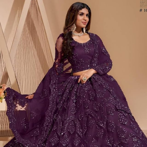 Women's Semi Stitched satin blend Lehenga Choli with Embroidered Pattern Unstitched Blouse and Dupatta Set | Women's Lehenga Cholis