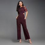 Women's Halter Neck Sleeveless Solid Wide Leg Sequin Paneled Regular Length Jumpsuit