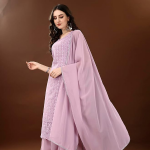Women's Georgette Straight Kurta Palazzo Set with Dupatta