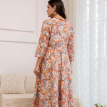 Women's Printed Cotton Anarkali Kurta & Pant With Dupatta Set