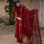 Pure Cotton Maroon Kurta Pant Set with Dupatta for Women | 3 Piece Gold Hand Block Printed Suit Set | Cotton Kurta Set for Women | Festive Kurti Set