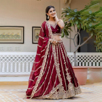 Art Silk Embroidery Sequence Work Lehenga Choli Unstitch Blouse With Dupatta For Women