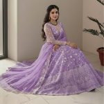 Embroidered Net Lehenga Choli for Women and Girls | Floral Thread Work Ethnic Wedding Outfit Ghagra Choli with Dupatta