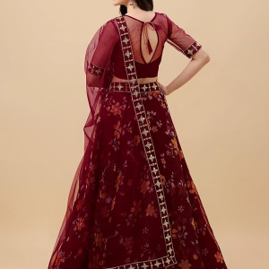 Women's Ethnic Wear Floral Digital Printed Organza zari Sequin Work Semi-Stitched Lehenga Choli With Dupatta