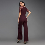 Women's Halter Neck Sleeveless Solid Wide Leg Sequin Paneled Regular Length Jumpsuit