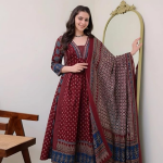 Women's Rayon Printed Anarkali Kurta and Pant with Dupatta Set