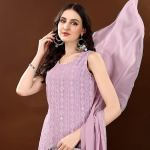 Women's Georgette Straight Kurta Palazzo Set with Dupatta