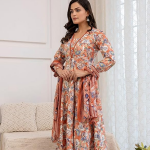 Women's Printed Cotton Anarkali Kurta & Pant With Dupatta Set