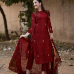 Pure Cotton Maroon Kurta Pant Set with Dupatta for Women | 3 Piece Gold Hand Block Printed Suit Set | Cotton Kurta Set for Women | Festive Kurti Set